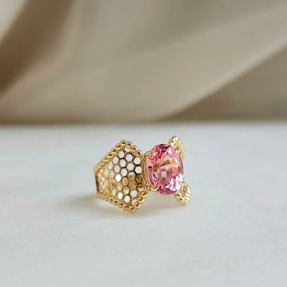 18K Lab Padparadscha Gold Ring