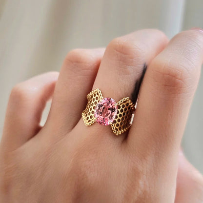18K Lab Padparadscha Gold Ring