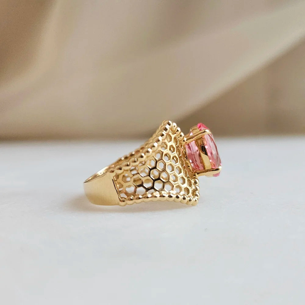 18K Lab Padparadscha Gold Ring