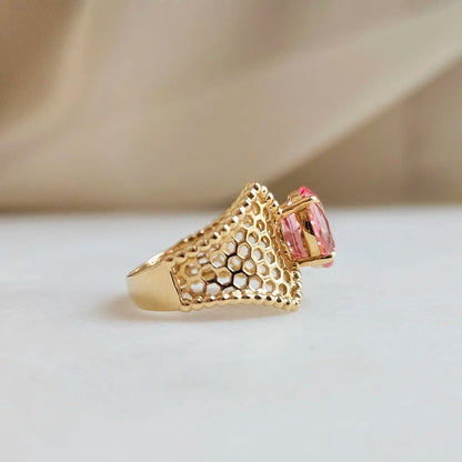 18K Lab Padparadscha Gold Ring