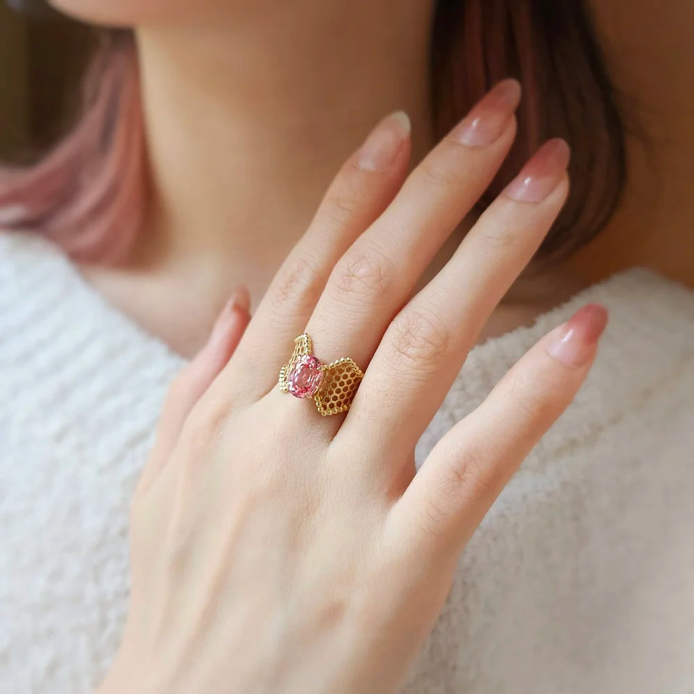 18K Lab Padparadscha Gold Ring