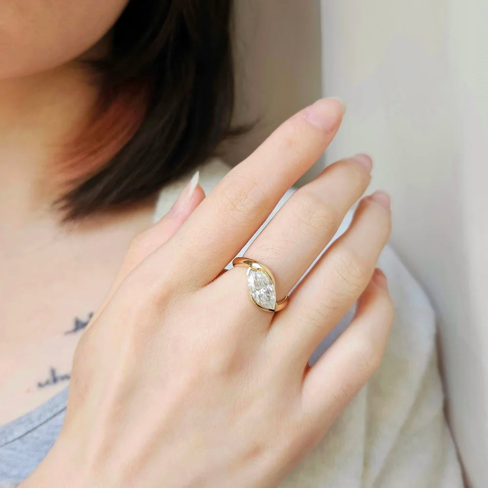 18K Leif Marquise Moissanite Ring