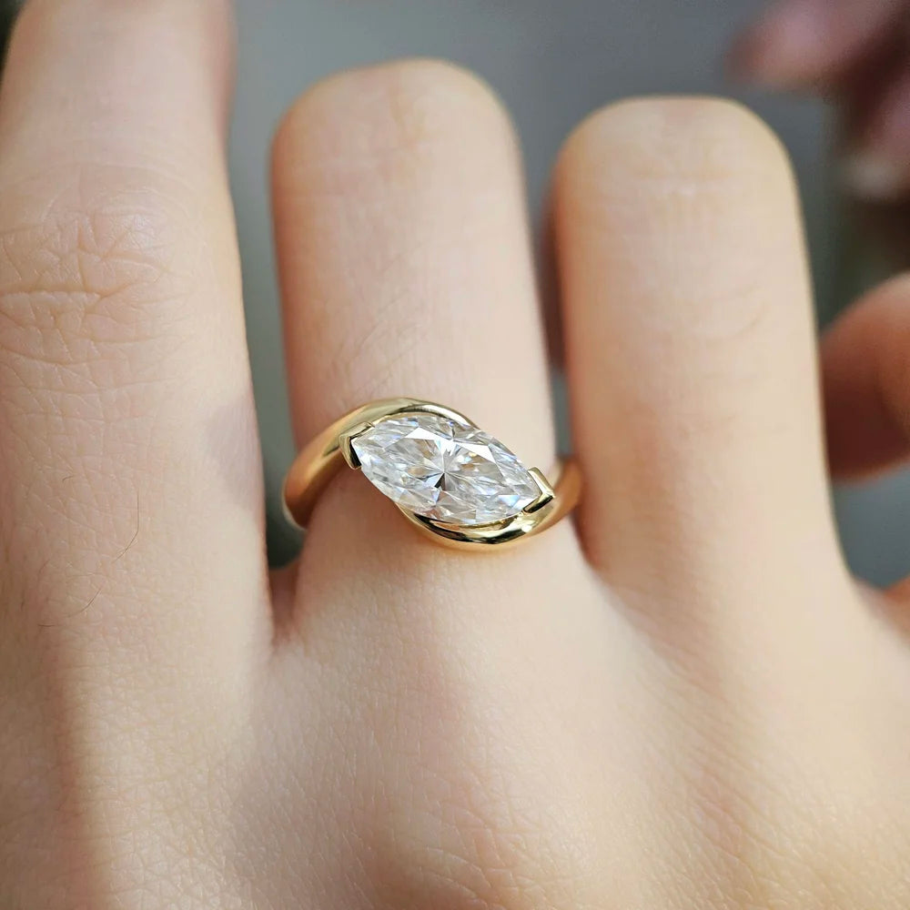 18K Leif Marquise Moissanite Ring