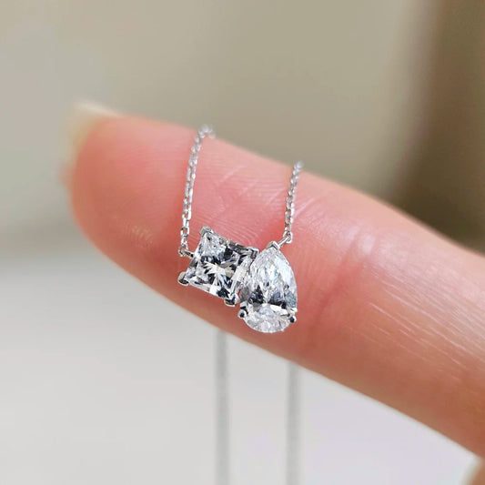 18K Princess and Pear Lab-grown Diamond Necklace