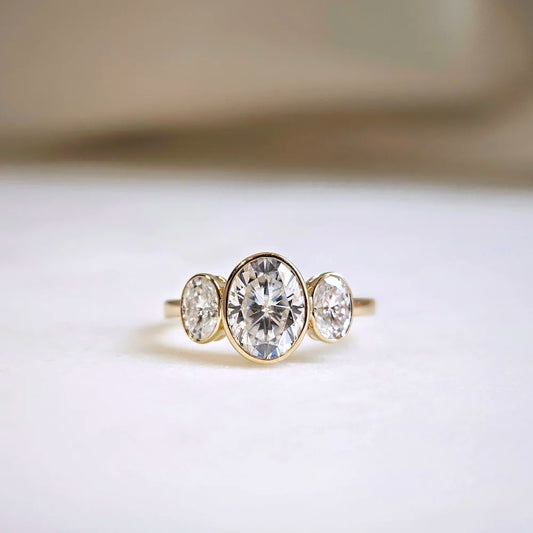 14K Bezel Triology Moissanite Ring