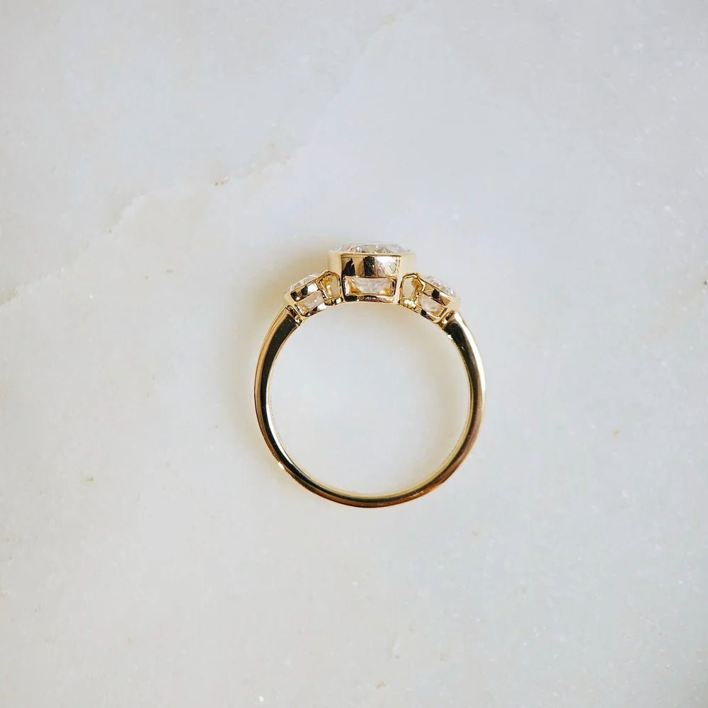 14K Bezel Triology Moissanite Ring