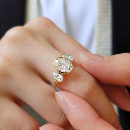 14K Bezel Triology Moissanite Ring
