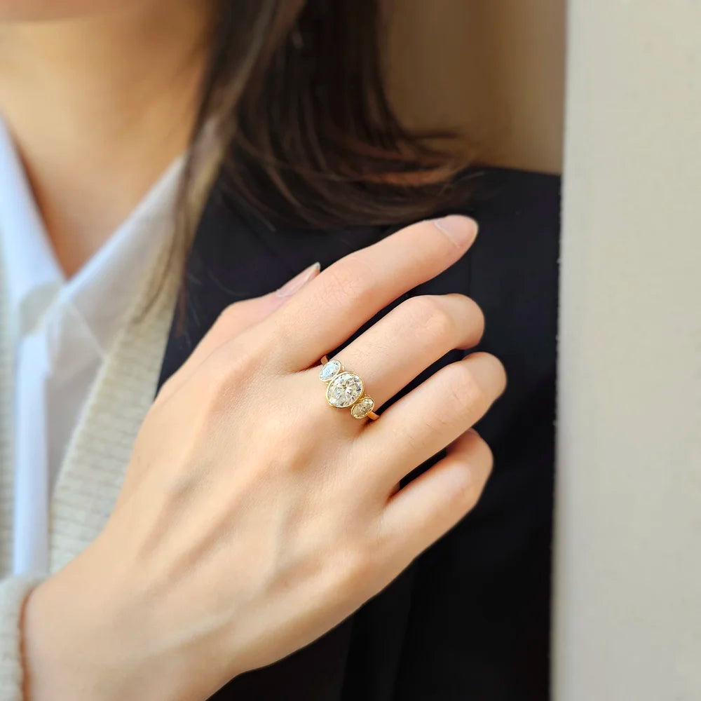 14K Bezel Triology Moissanite Ring