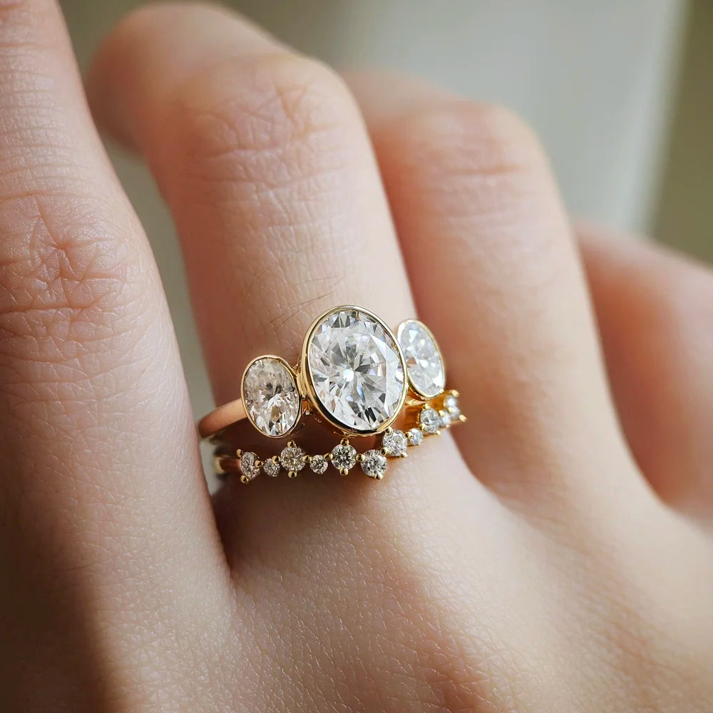 14K Bezel Triology Moissanite Ring