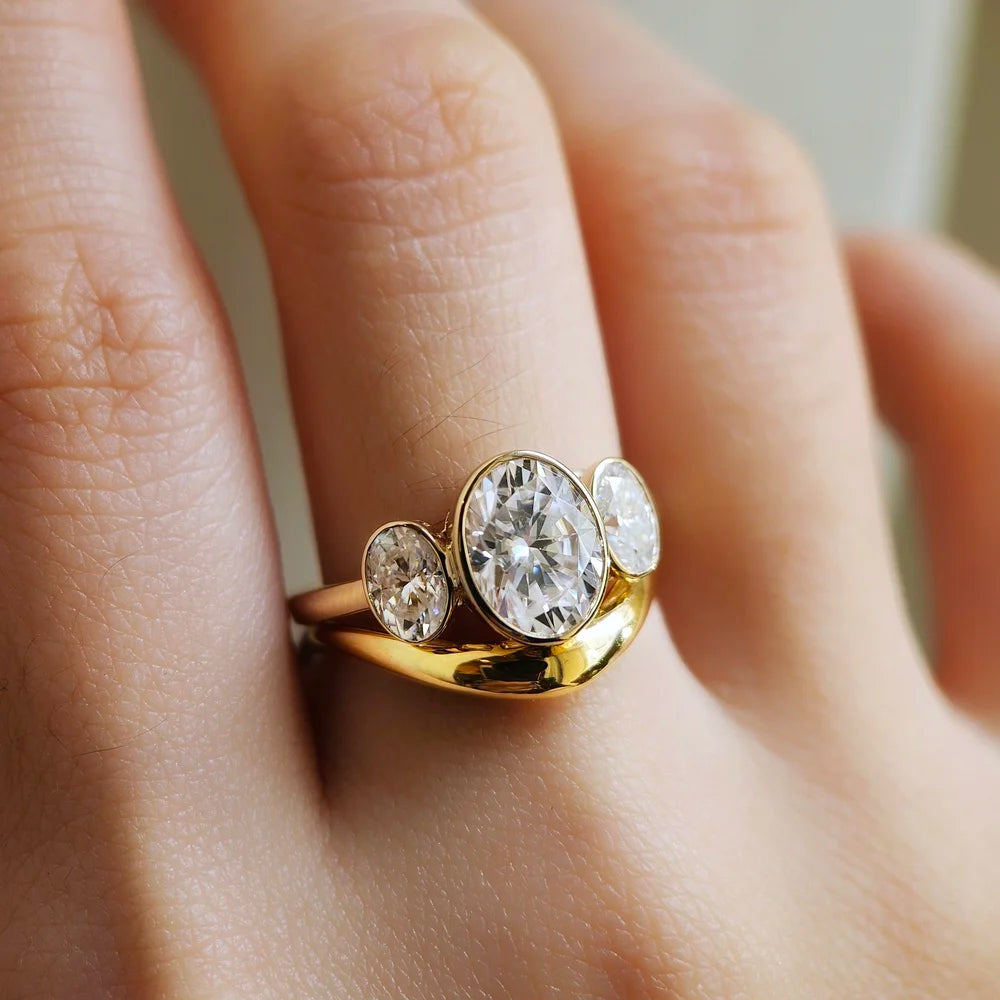 14K Bezel Triology Moissanite Ring