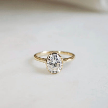 14K Bezel Oval Moissanite Ring