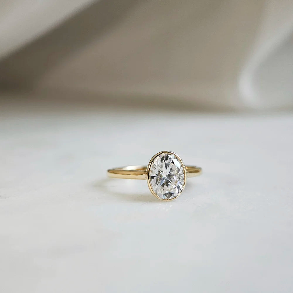 14K Bezel Oval Moissanite Ring