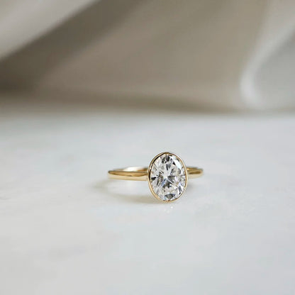14K Bezel Oval Moissanite Ring