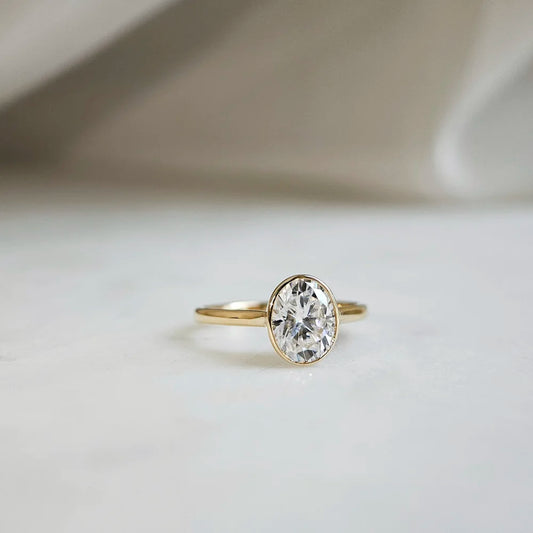 14K Bezel Oval Moissanite Ring