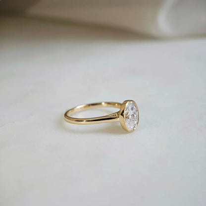 14K Bezel Oval Moissanite Ring