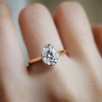 14K Bezel Oval Moissanite Ring