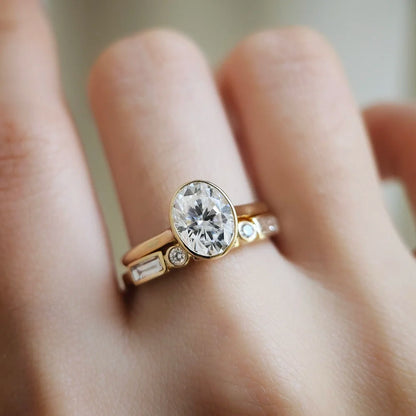 14K Bezel Oval Moissanite Ring