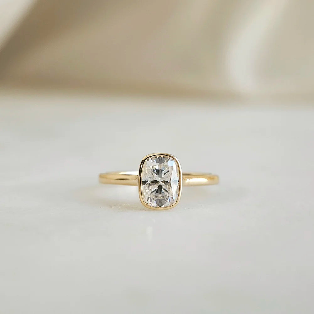 14K Bezel Cushion Moissanite Ring
