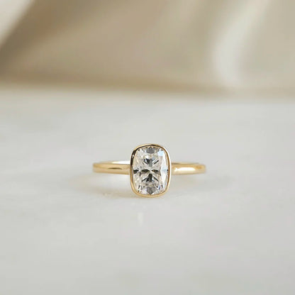 14K Bezel Cushion Moissanite Ring
