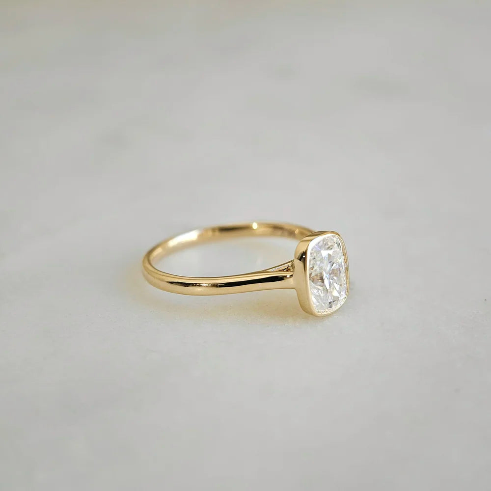 14K Bezel Cushion Moissanite Ring