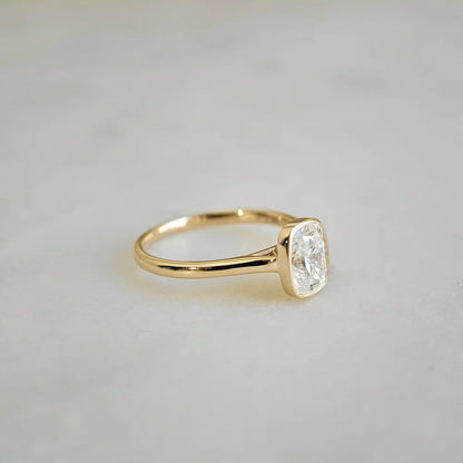 14K Bezel Cushion Moissanite Ring