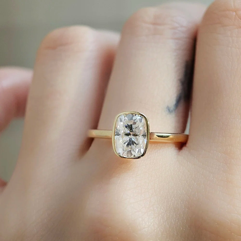 14K Bezel Cushion Moissanite Ring