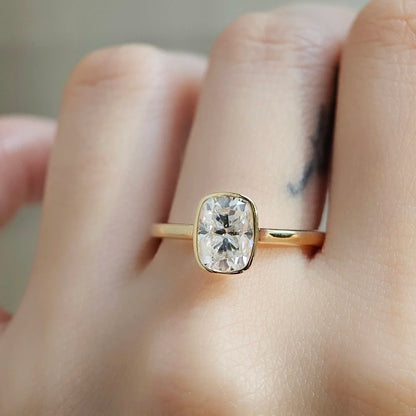 14K Bezel Cushion Moissanite Ring
