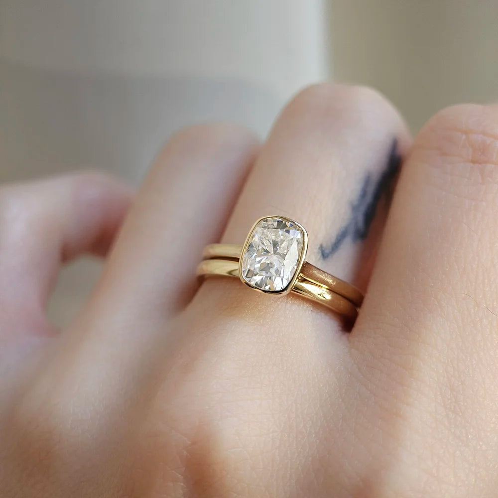 14K Bezel Cushion Moissanite Ring