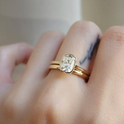 14K Bezel Cushion Moissanite Ring