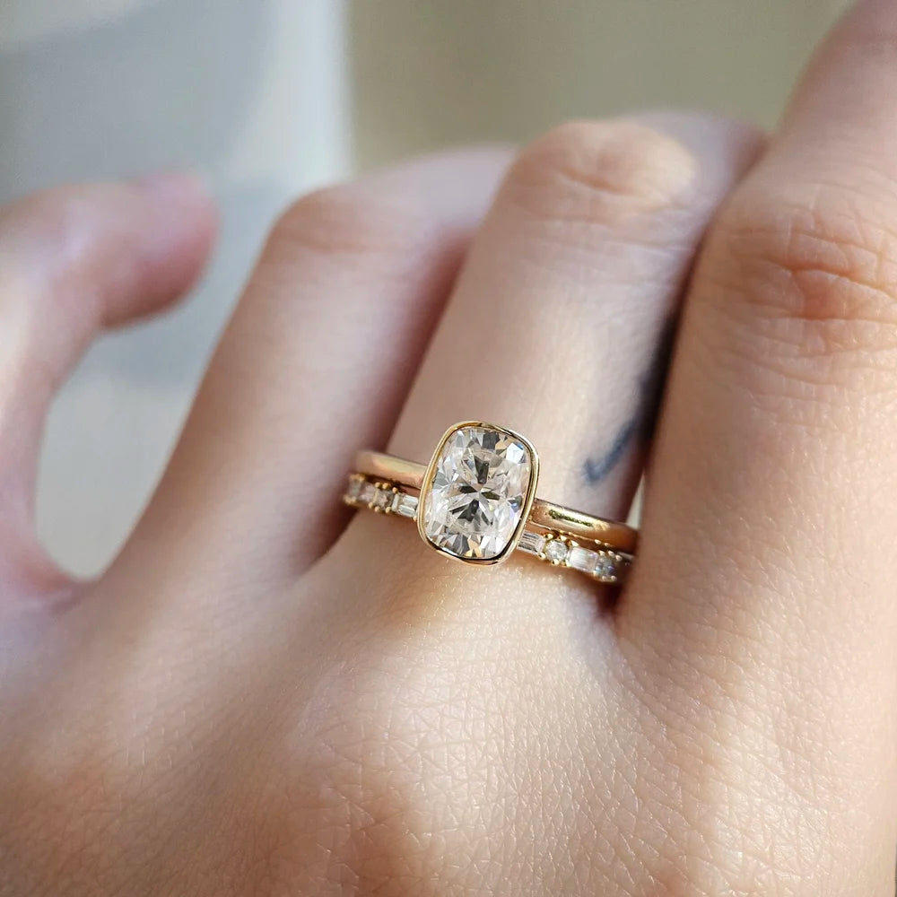 14K Bezel Cushion Moissanite Ring