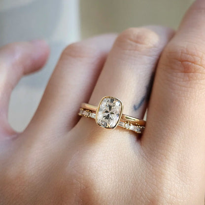 14K Bezel Cushion Moissanite Ring