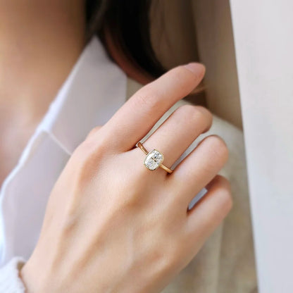 14K Bezel Cushion Moissanite Ring