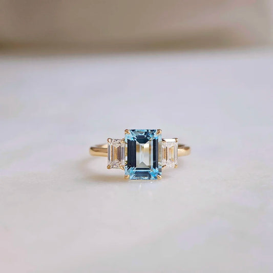 Through-the-Looking-Glass Aquamarine Ring (Lab Diamond Version)