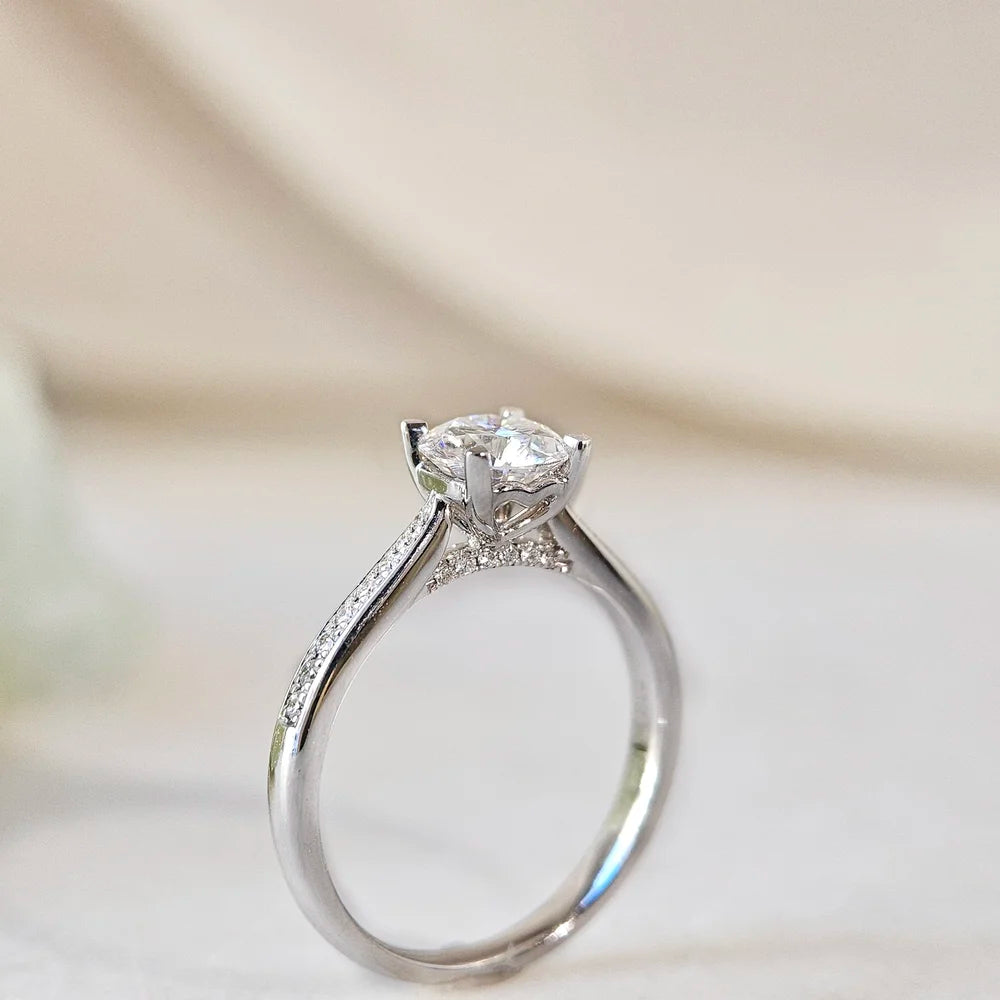 18K Rose Hidden Heart Round Moissanite Ring