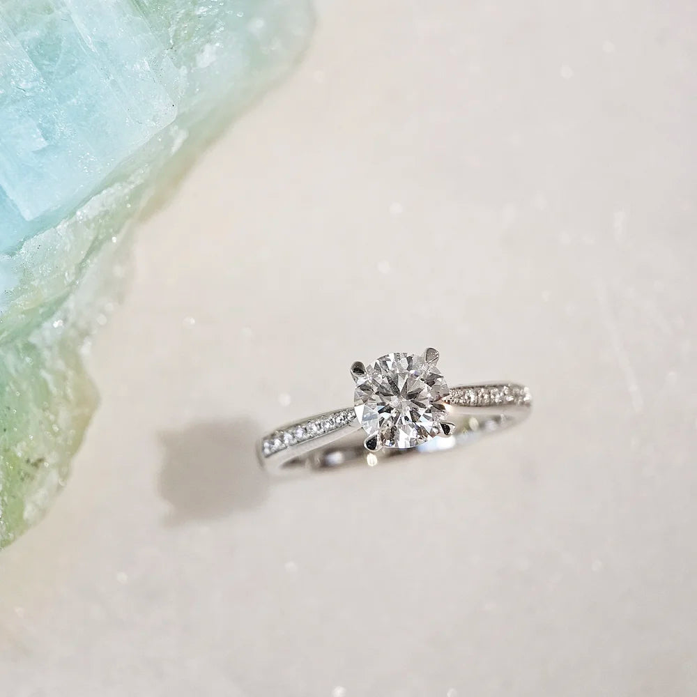 18K Rose Hidden Heart Round Moissanite Ring