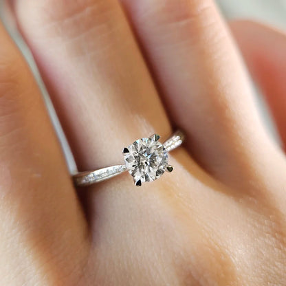 18K Rose Hidden Heart Round Moissanite Ring