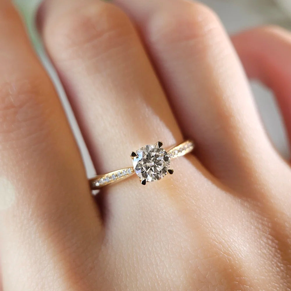 18K Rose Hidden Heart Round Moissanite Ring