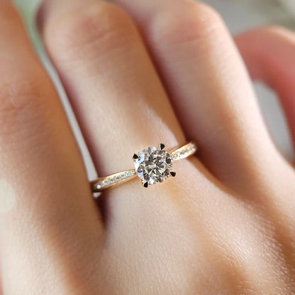 18K Rose Hidden Heart Round Moissanite Ring