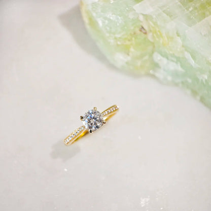 18K Rose Hidden Heart Round Moissanite Ring