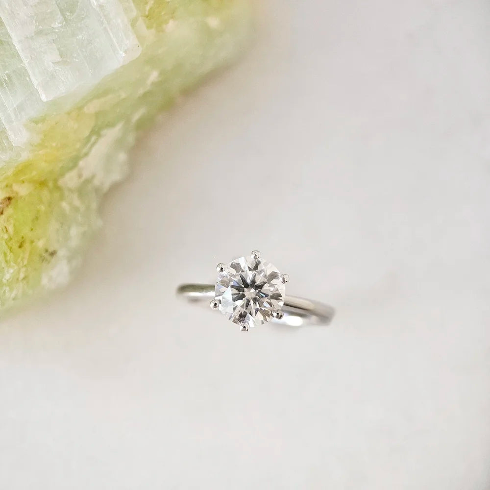 14K Classic Six Claw Round Moissanite Ring