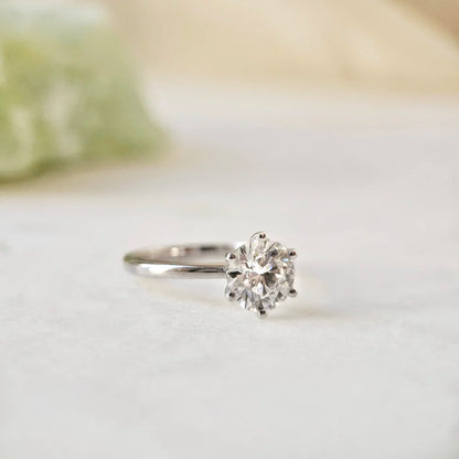 14K Classic Six Claw Round Moissanite Ring