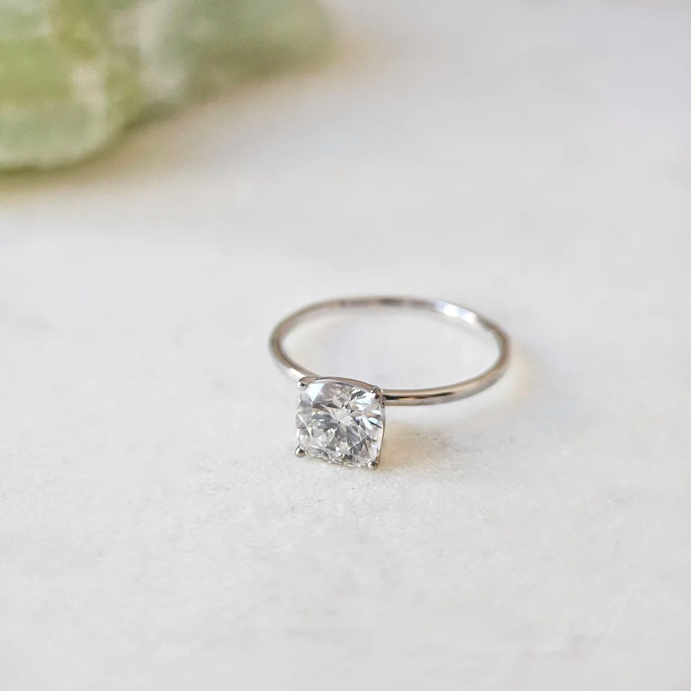 18K Cushion Moissanite Ring