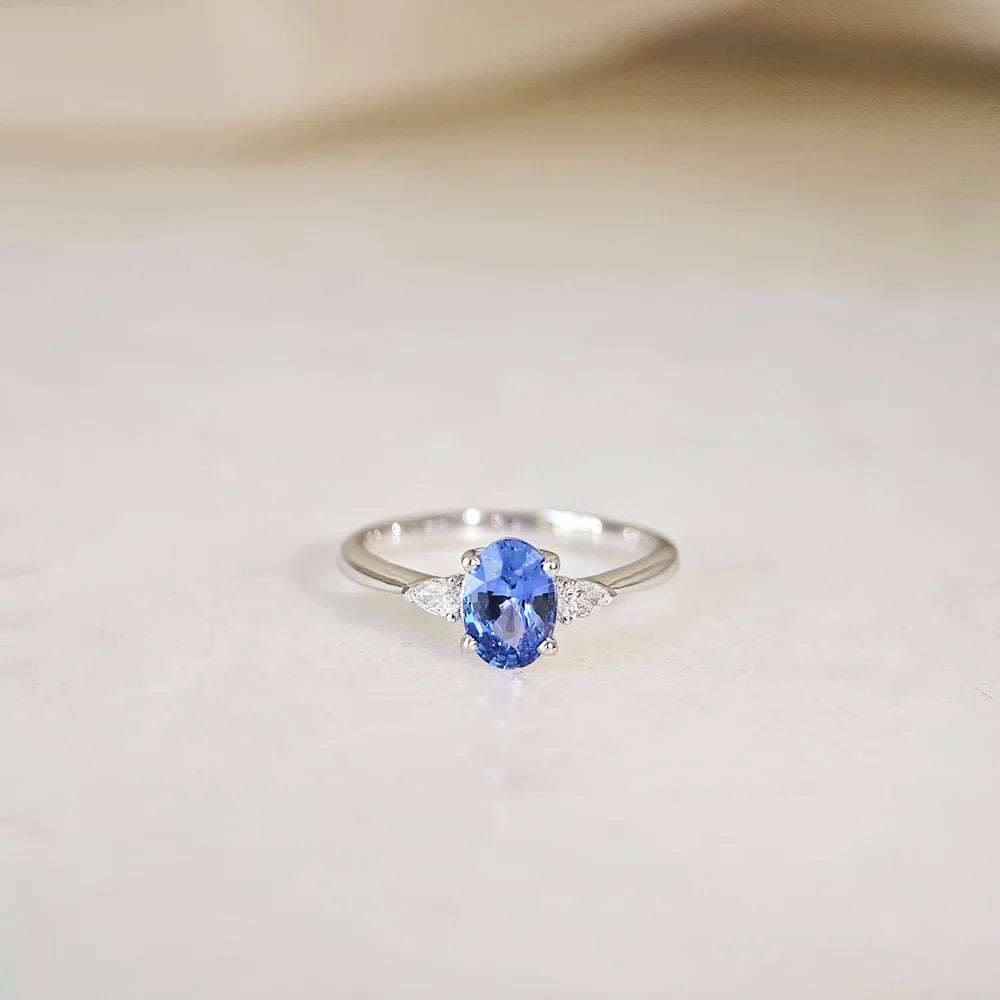 18K Jolyne Oval Blue Sapphire and Diamond Ring