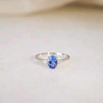 18K Jolyne Oval Blue Sapphire and Diamond Ring
