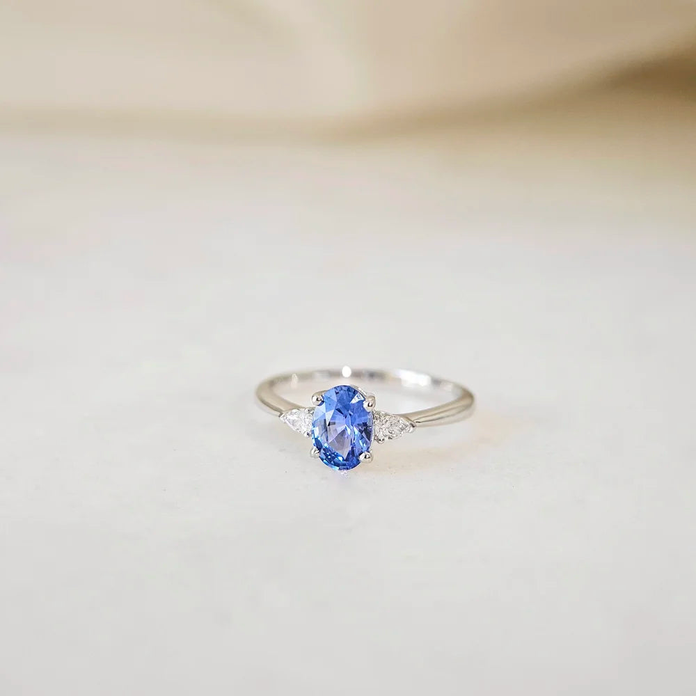 18K Jolyne Oval Blue Sapphire and Diamond Ring