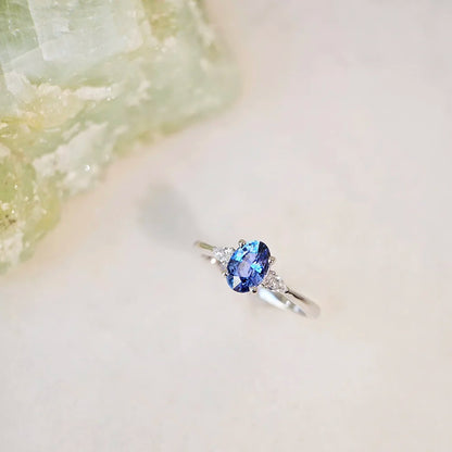 18K Jolyne Oval Blue Sapphire and Diamond Ring