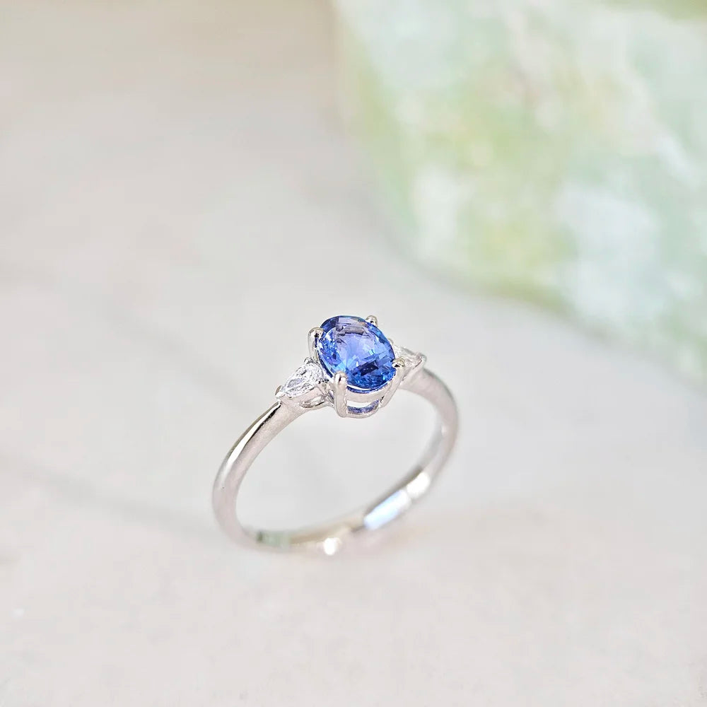 18K Jolyne Oval Blue Sapphire and Diamond Ring