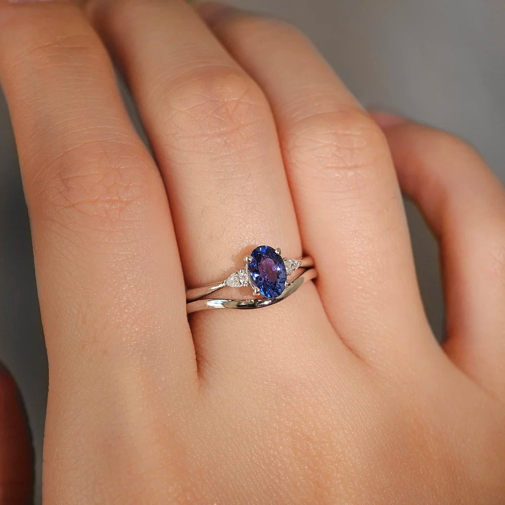 18K Jolyne Oval Blue Sapphire and Diamond Ring