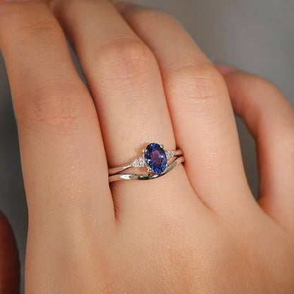 18K Jolyne Oval Blue Sapphire and Diamond Ring