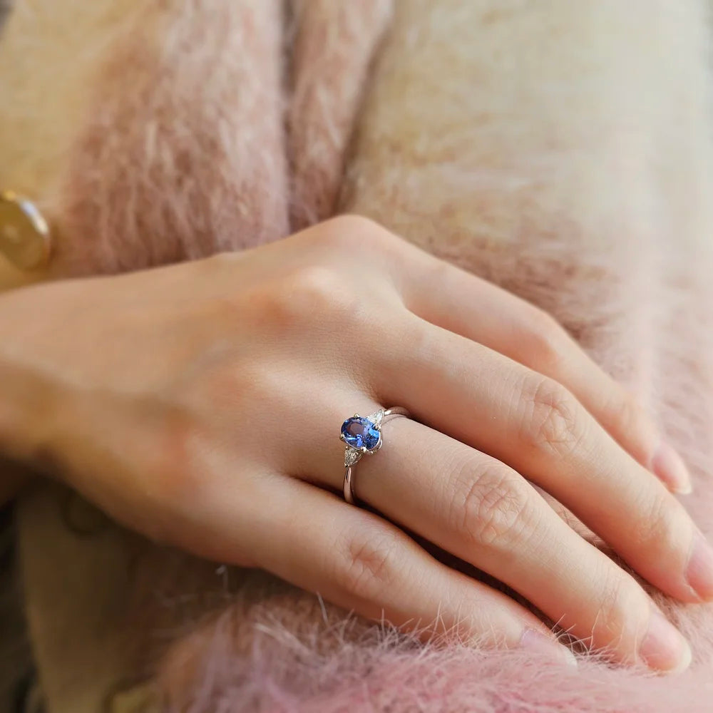 18K Jolyne Oval Blue Sapphire and Diamond Ring